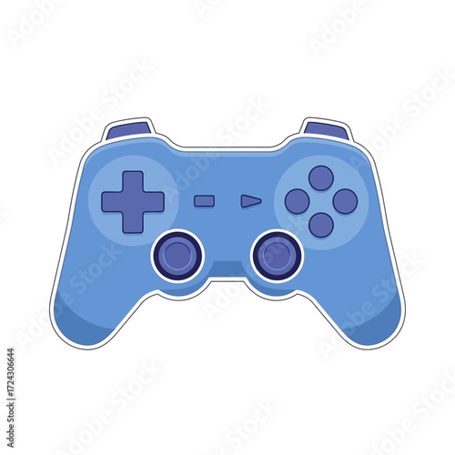 Illustration of a blue game controller with buttons and directional pad, isolated on white background.