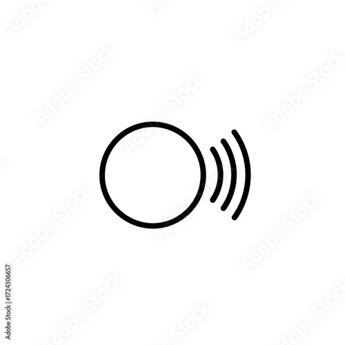 A minimalist black line icon of a circle emitting waves, representing sound, a signal, or a wireless transmission.
