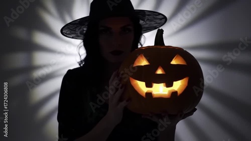 halloween pumpkin and witch