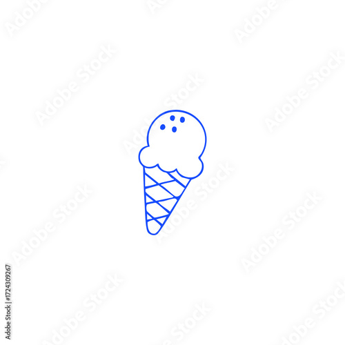Simple blue outline drawing of an ice cream cone with a scoop of ice cream