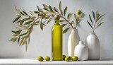 Olive oil still life on a shelf