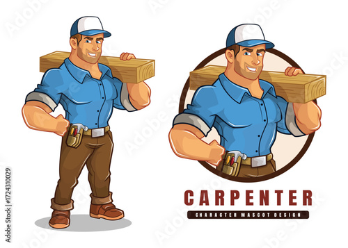 Cartoon Carpenter Icon – Woodworker and Construction Service Illustration