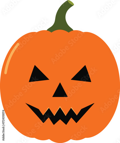 A vibrant illustration of a classic jack-o'-lantern pumpkin, perfect for Halloween decorations or autumn-themed designs. The carved pumpkin features a traditional spooky face.