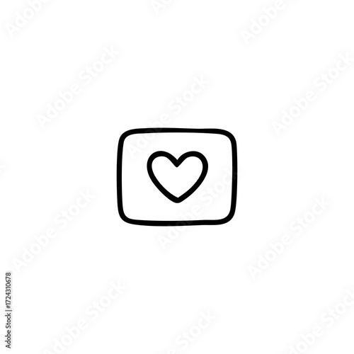 Black outline rectangular frame with a heart inside