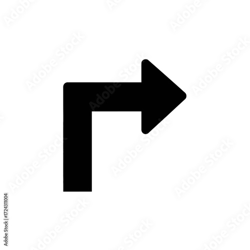 A simple, bold, black arrow pointing to the right, with a sharp ninety-degree turn.