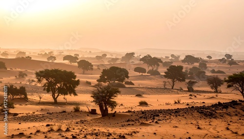 Desert landscape at sunrise