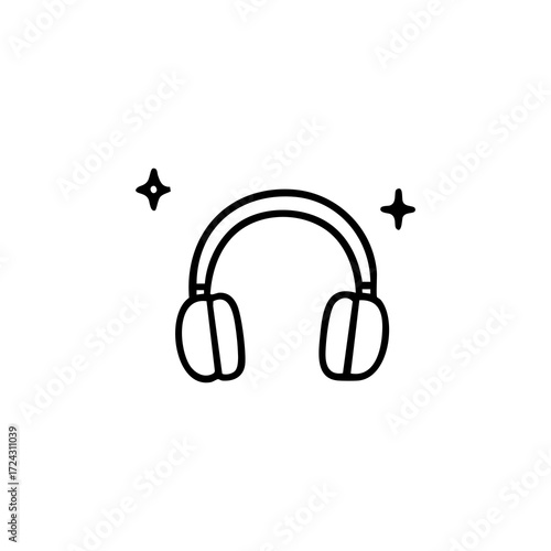 Black outline illustration of headphones with decorative stars