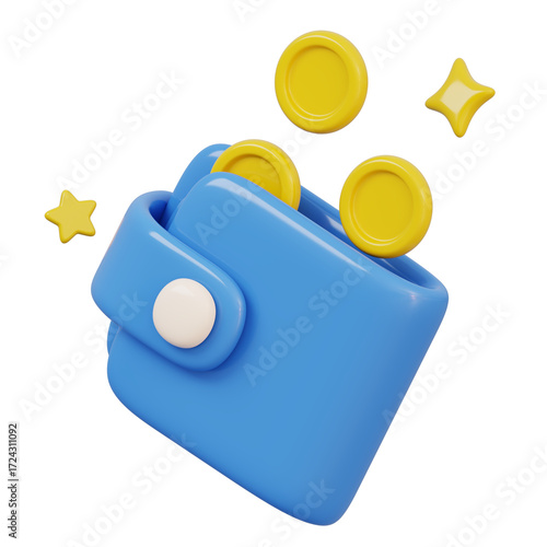 Blue wallet overflowing with golden rewards