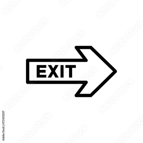 Black outline graphic of a right-pointing arrow with the word EXIT inside a rectangular box.