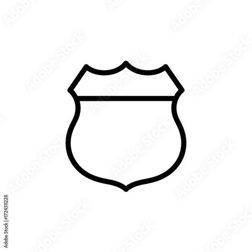 Simple black outline icon of a shield or badge shape, often used for security, protection, or identification purposes.