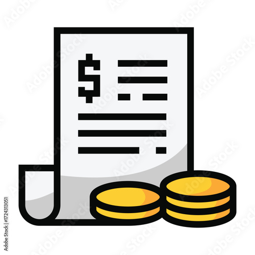 Document with dollar sign and stacked coins