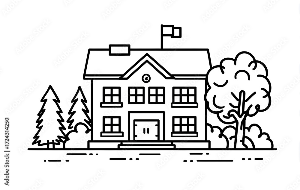 Fototapeta premium School building coloring page