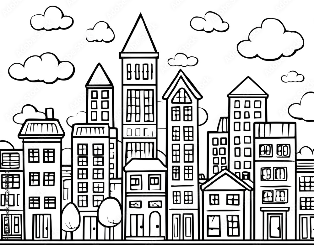 Obraz premium City buildings coloring page