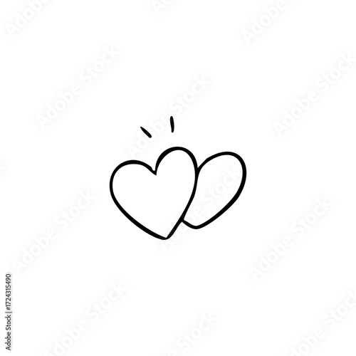 Two overlapping hearts in simple line art style, with a small explosion effect above