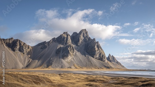 Panoramic view of Vestrahorn Mountain during daytime in Iceland Europe