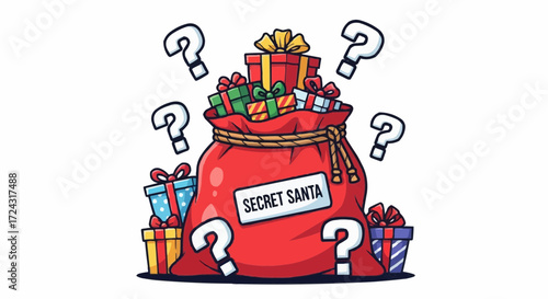 Christmas 2025 find secret santa gifts ideas for christmas party exchange with question mark and present for holiday season vector