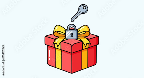 Christmas 2025 unlock gift box present with key and lock cartoon vector illustration for security and surprise concept vector