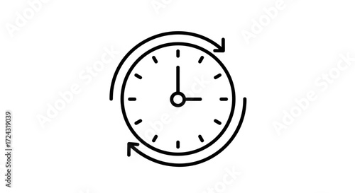 Vector illustration of a clock with circular arrows symbolizing time management, workflow, and deadlines; perfect for business presentations, websites, or app design.  Clean, modern, and easily