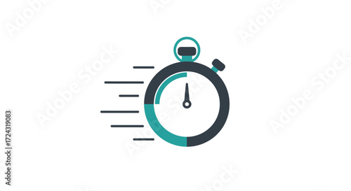 Fast-paced stopwatch vector illustration, perfect for web design, mobile apps, or presentations.  Clean, modern design with teal and gray color scheme, easily adaptable to various projects and