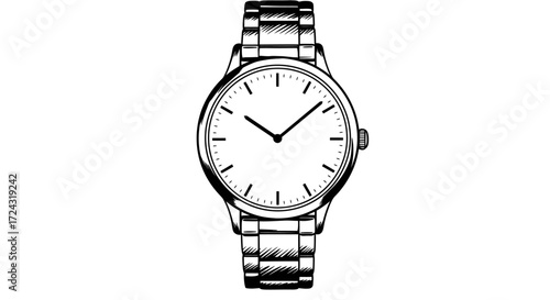 A classic silver metal wristwatch with a round white dial and simple black hands, presented as a clean vector illustration on a white background.