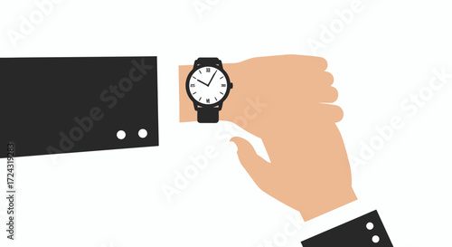 Vector illustration of a person checking the time on their wristwatch, a classic timepiece design with a clean, minimalist aesthetic, perfect for business or corporate projects needing a punctual
