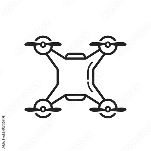 An outline icon of a modern drone with four propellers. This simple graphic represents technology, photography, and futuristic delivery concepts.
