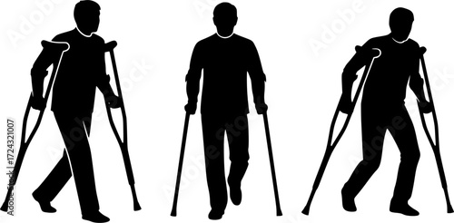 People with crutch, People with crutch silhouette, Patient with crutches silhouette, Patient with crutches , People with crutch vector set.