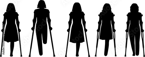 People with crutch, People with crutch silhouette, Patient with crutches silhouette, Patient with crutches , People with crutch vector set.