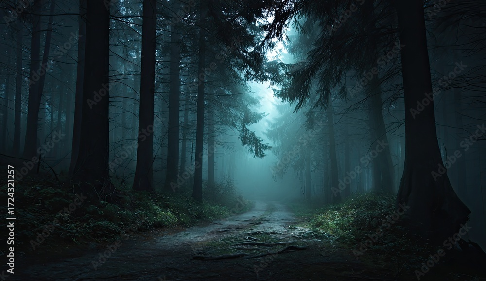Fototapeta premium Misty forest path at twilight