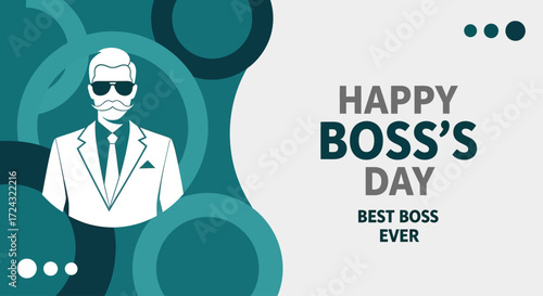 Happy Boss's Day greeting card with a stylish boss illustration.