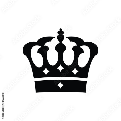 Regal black silhouette crown with gem accents isolated on a transparent background