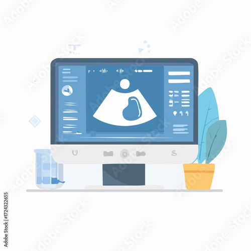 Medical Ultrasound Scan on Desktop Computer Screen