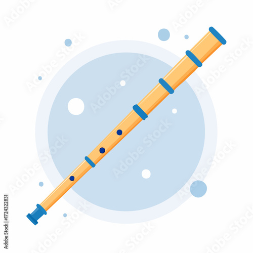 Wooden Flute with Blue Accents on Light Background