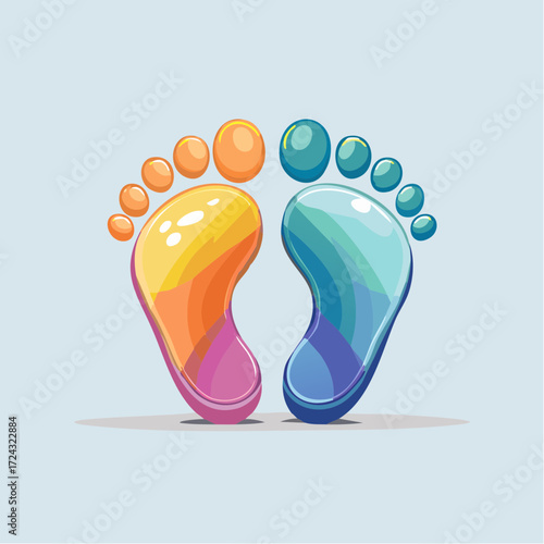 Colorful Footprints on Light Blue Background