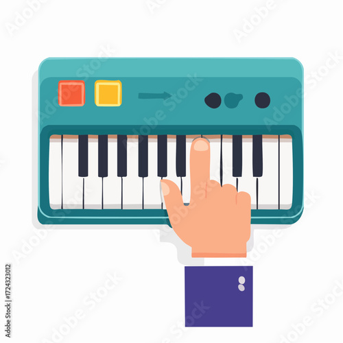 Hand Playing Teal Synthesizer Keyboard