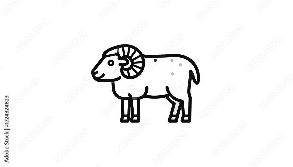 Fototapeta premium Simple black line drawing of a ram