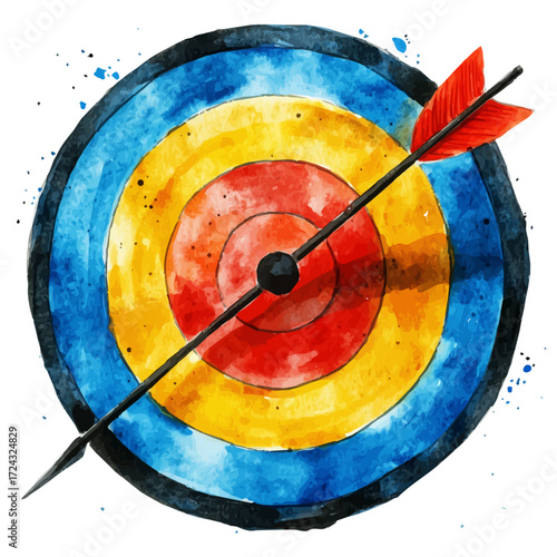 Archery Target, watercolor drawing vector, isolated on a white background.