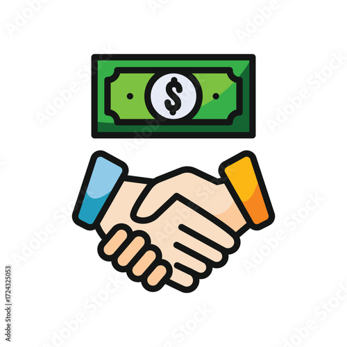 Dollar bill above a handshake