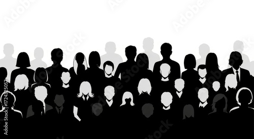 Silhouette Crowd Illustration: A Diverse Group of People in Black and White