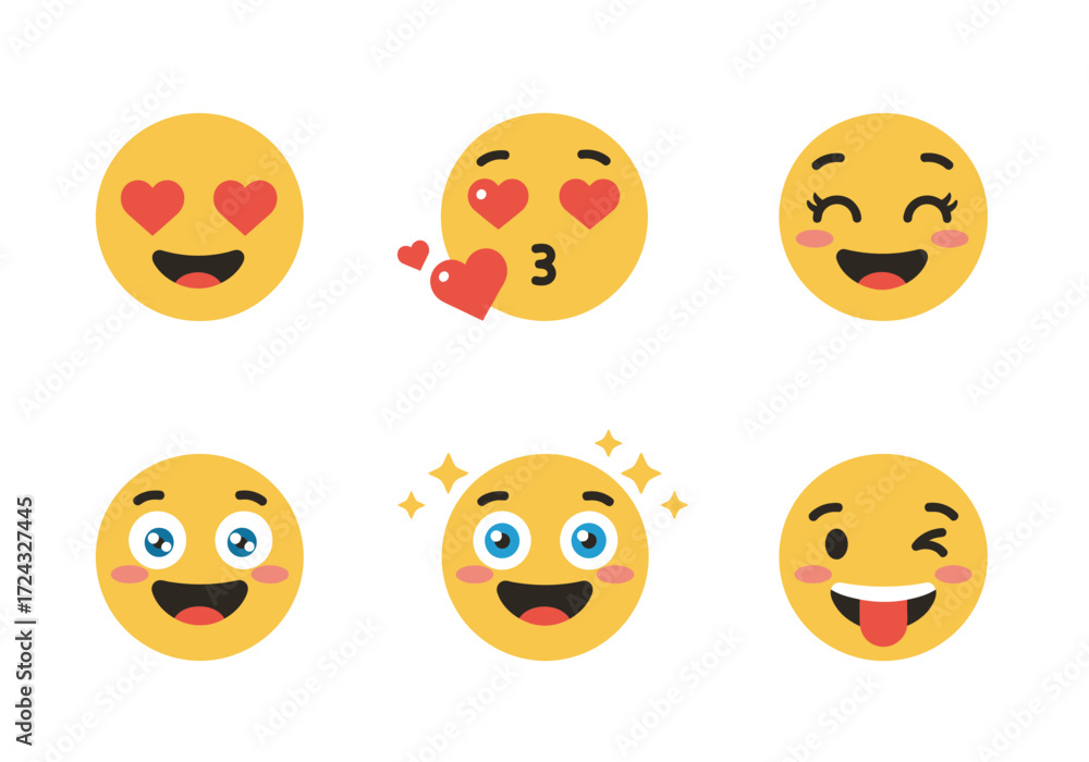 Obraz premium Collection of Six Diverse Yellow Emojis Expressing Different Emotions