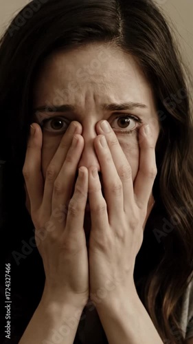 Wallpaper Mural Close-Up Portrait with Hands Covering Face — Vertical Video Torontodigital.ca