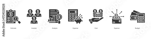 Capital Growth Planning glyph banner web icon set vector illustration concept with icon of estimate, investor, analysis, expense, cost, expense, budget