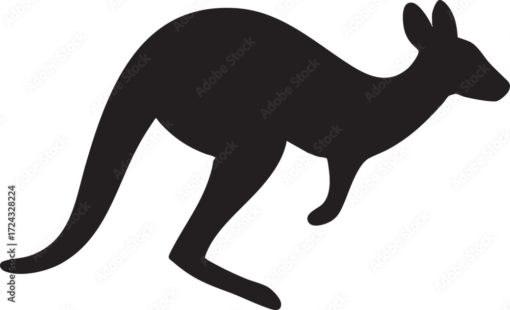 Fototapeta premium Black kangaroo silhouette icon style isolated on white background