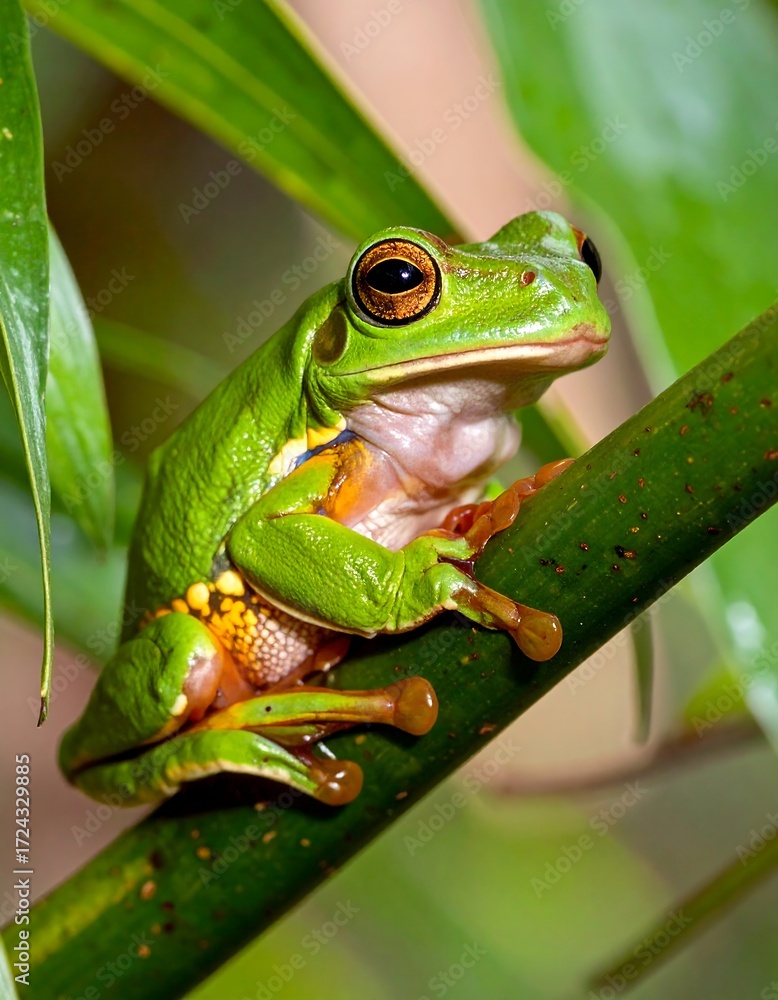 Obraz premium Close-up of a vibrant green tree frog