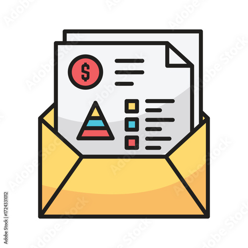 Envelope with financial document and pyramid chart