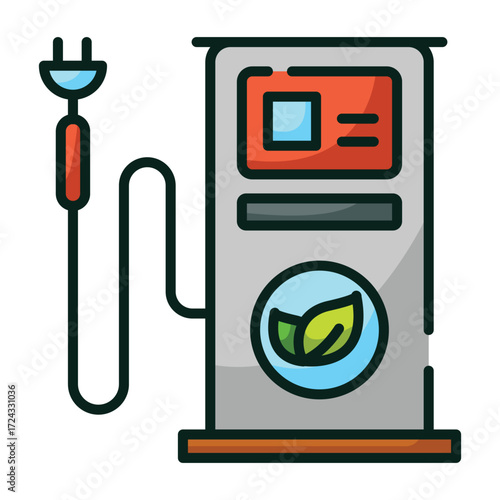 Electric vehicle charging station with a green leaf logo
