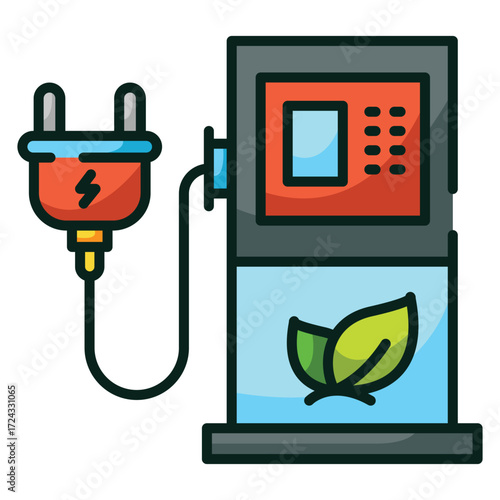 Electric car charging station with a plug and cable