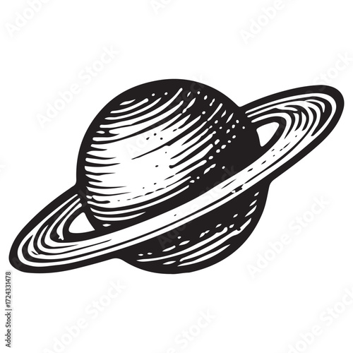Retro Saturn Planet Drawing, Cosmic Symbol for Astrology & Spirituality, Vintage Space Art