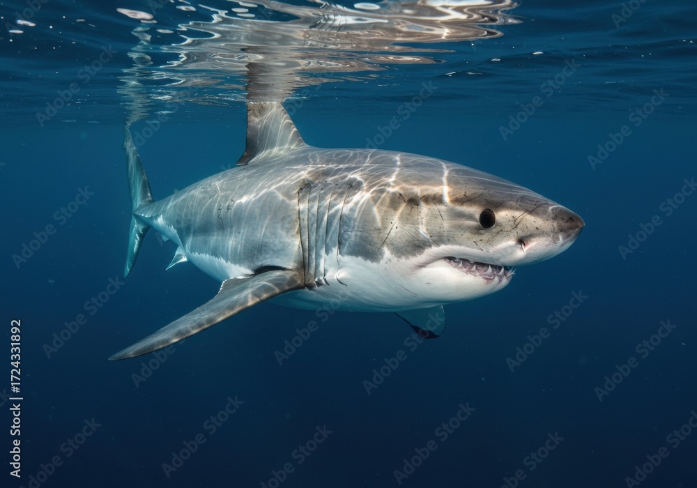 Fototapeta premium Great White Shark Swimming Underwater