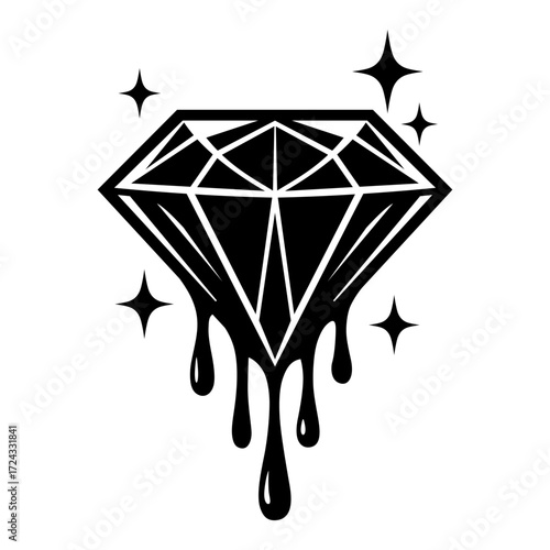 Dripping Diamond Vector Logo | Luxury Crystal Gemstone Tattoo Style Graphic